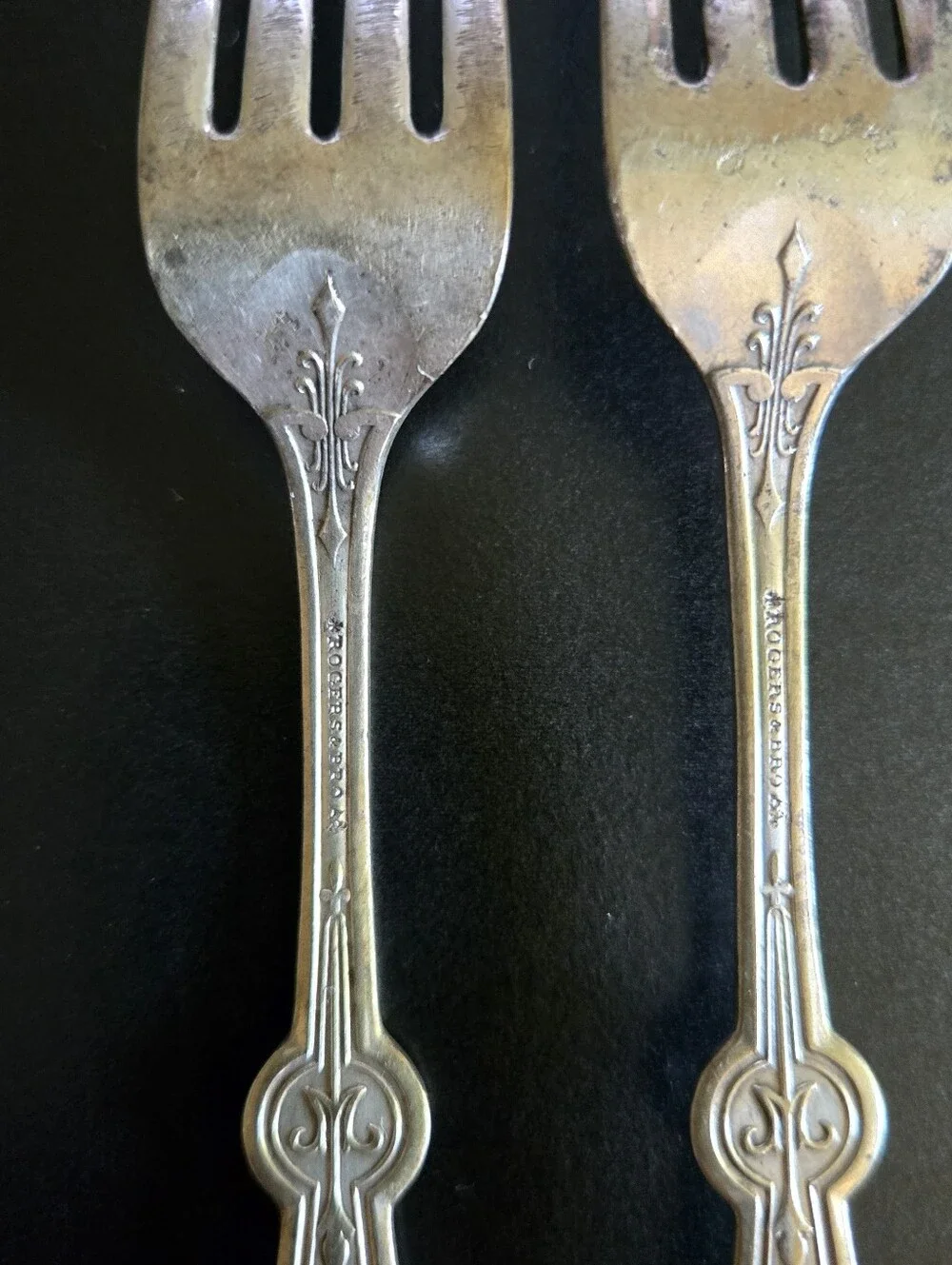 Vintage Rogers & Bros Silverplate Dinner Forks Pair Art Deco Pattern Flatware